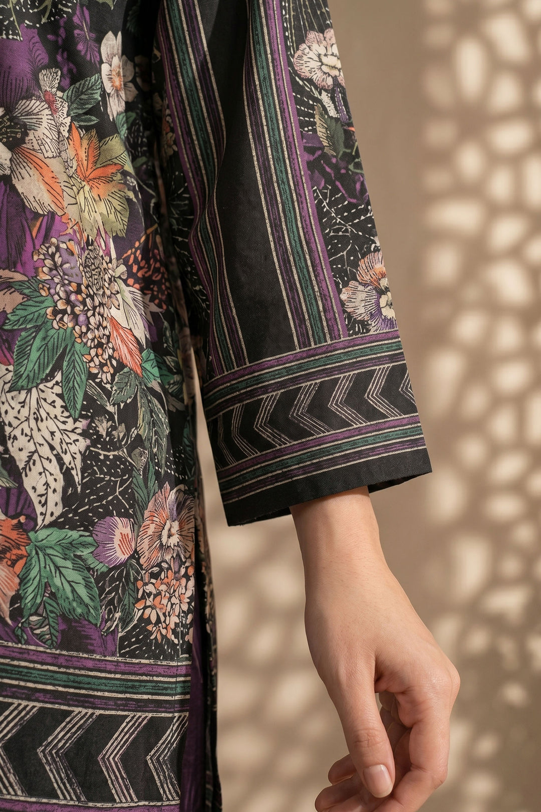 Dark Brown 2 Piece Unstitched Printed Cambric Co-Ord Set