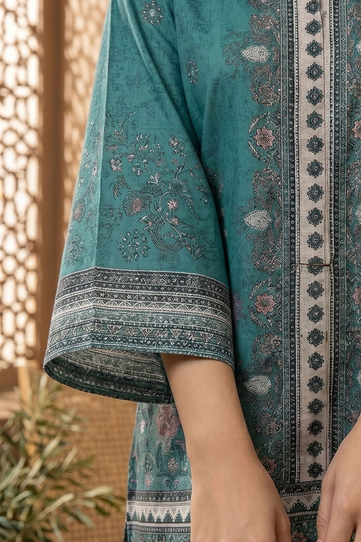 Dark Cyan 2 Piece Unstitched Printed Cambric Co-Ord Set