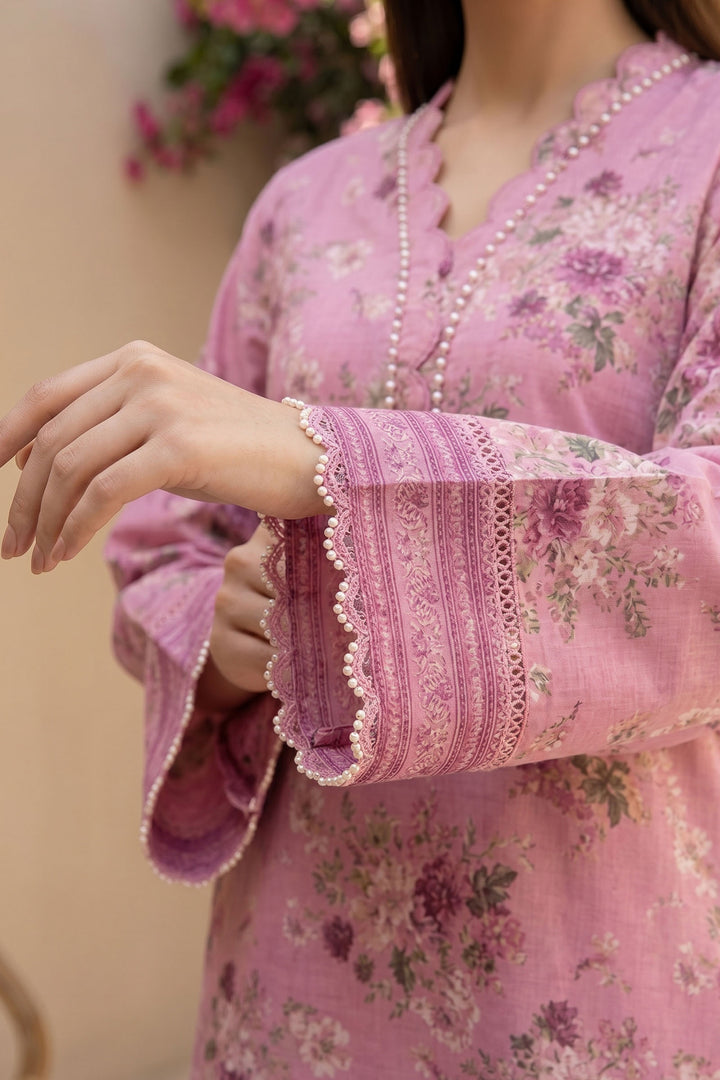 Light Pink 2 Piece Unstitched Printed Cambric Co-Ord Set