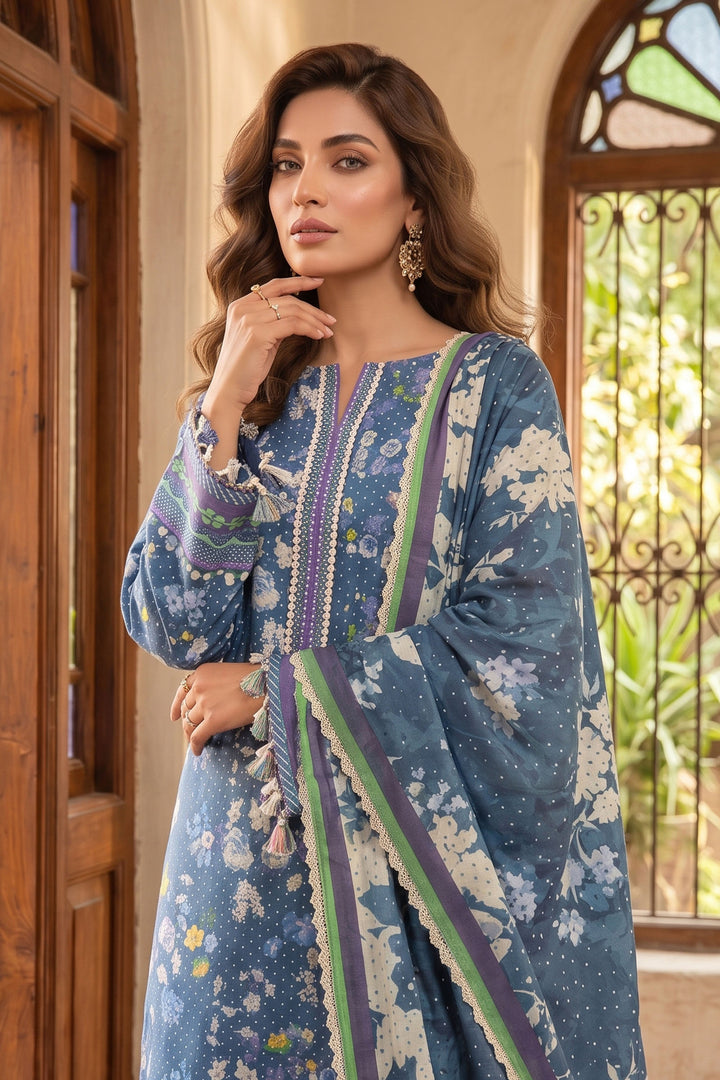 Blue 3 Piece Unstitched Premium Printed Lawn