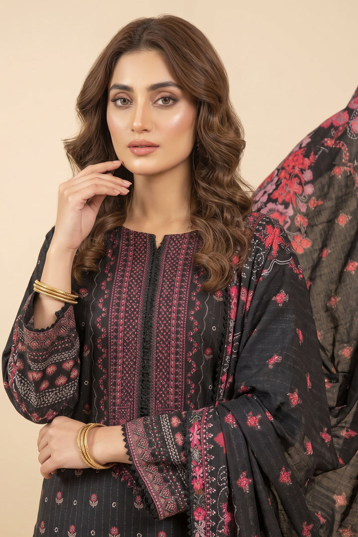 3 Piece Unstitched Black Premium Linen