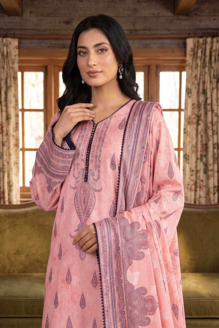 3 Piece Unstitched Pink Premium Linen