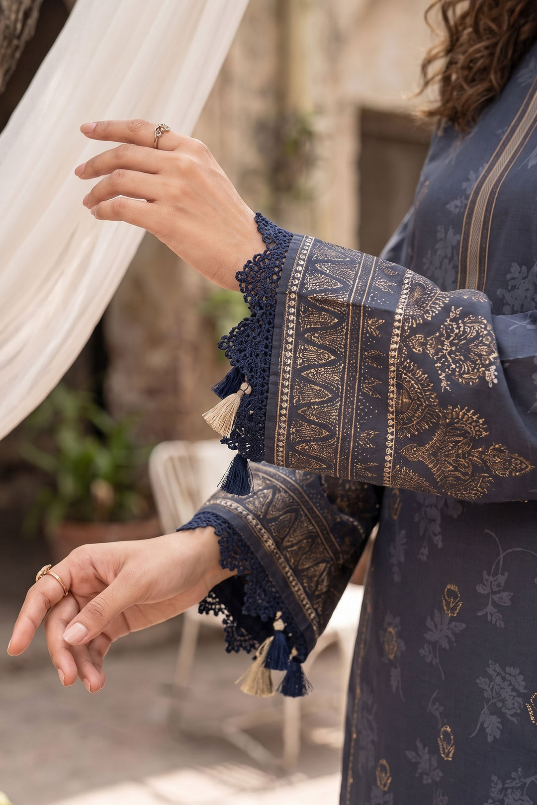 Charcoal Blue 3 Piece Unstitched Premium Printed Lawn