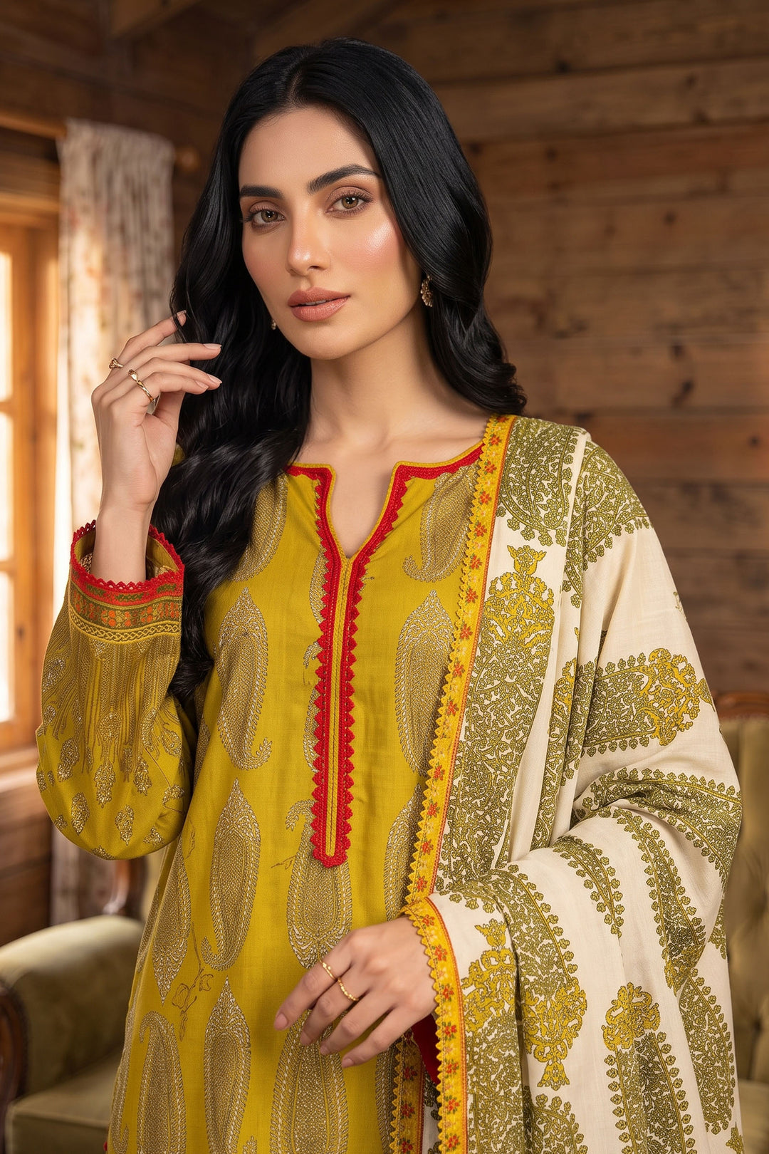 3 Piece Unstitched Olive Premium Linen
