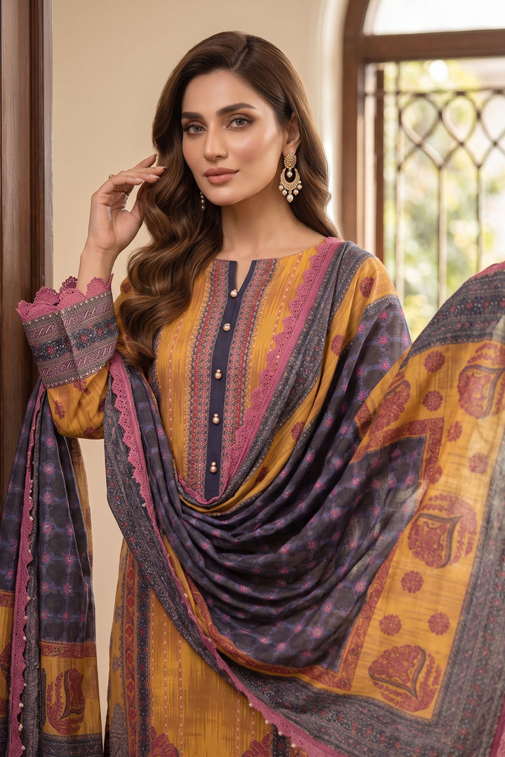Mustard Orange 3 Piece Unstitched Premium Printed Lawn
