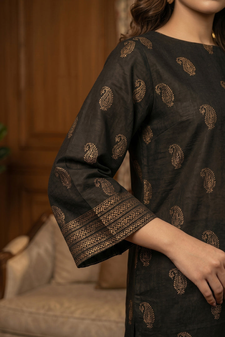 Coffee 2 Piece Unstitched Printed Cambric Co-Ord Set