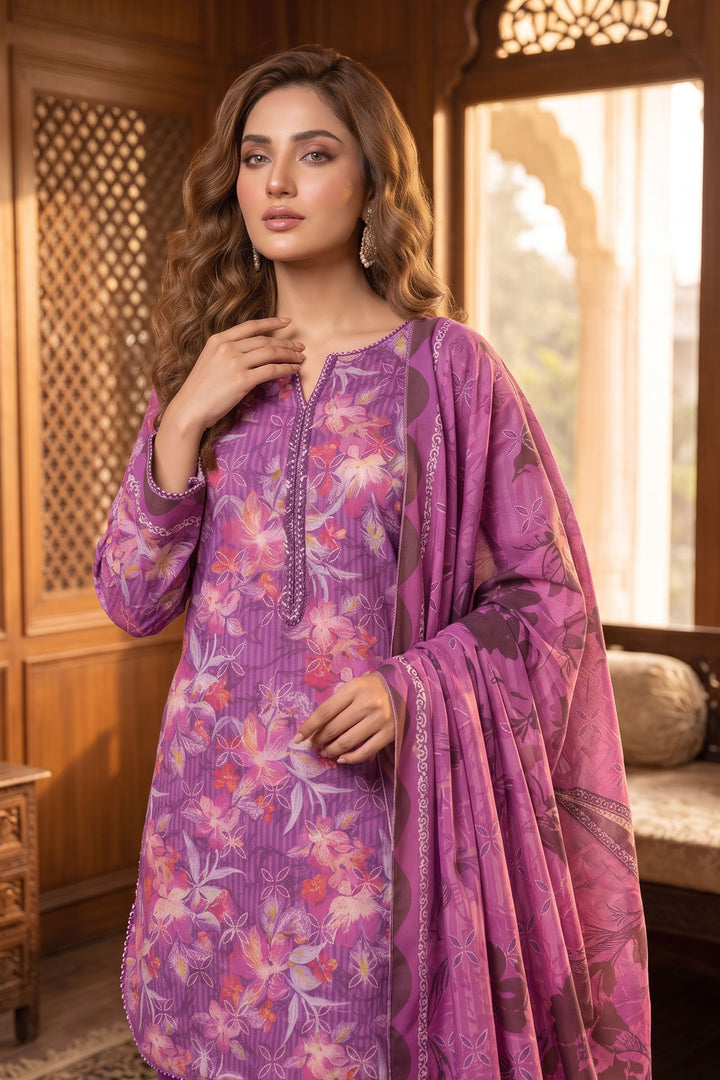 Purple 3 Piece Unstitched Premium Printed Lawn