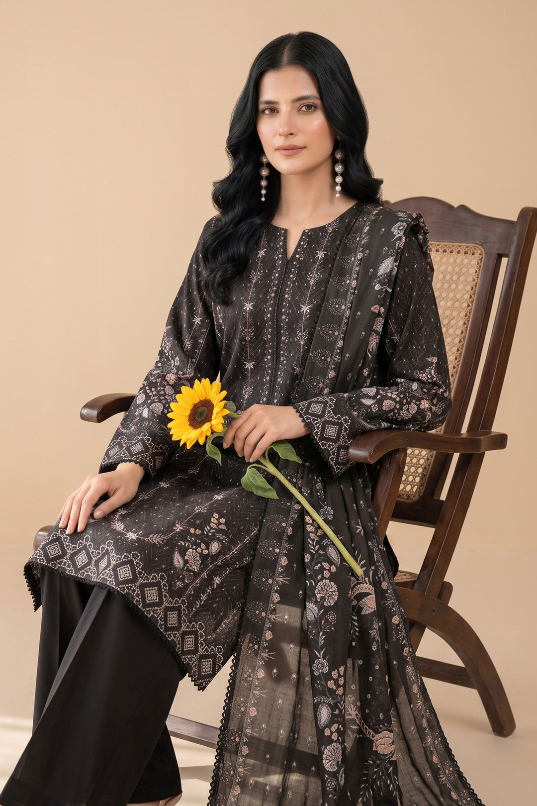 3 Piece Unstitched Black Premium Linen