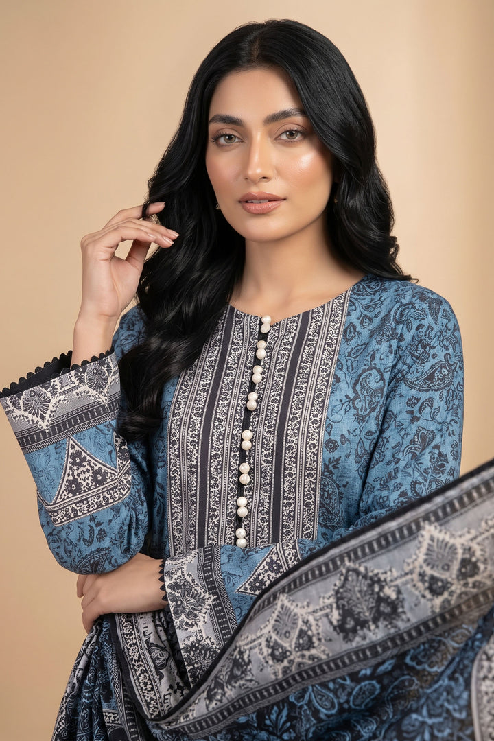 3 Piece Unstitched Sky Blue Khaddar