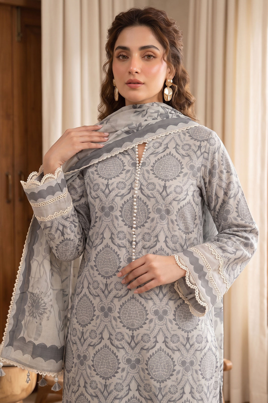 Gray 3 Piece Unstitched Premium Printed Lawn