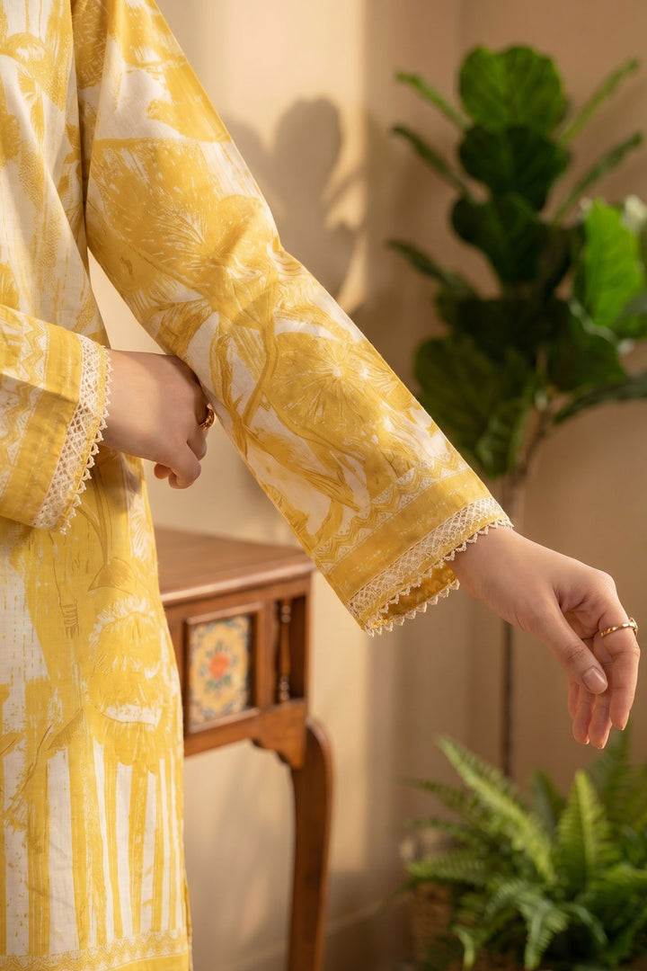 2 Piece Naples Yellow Unstitched Printed Cambric Co-Ord Set