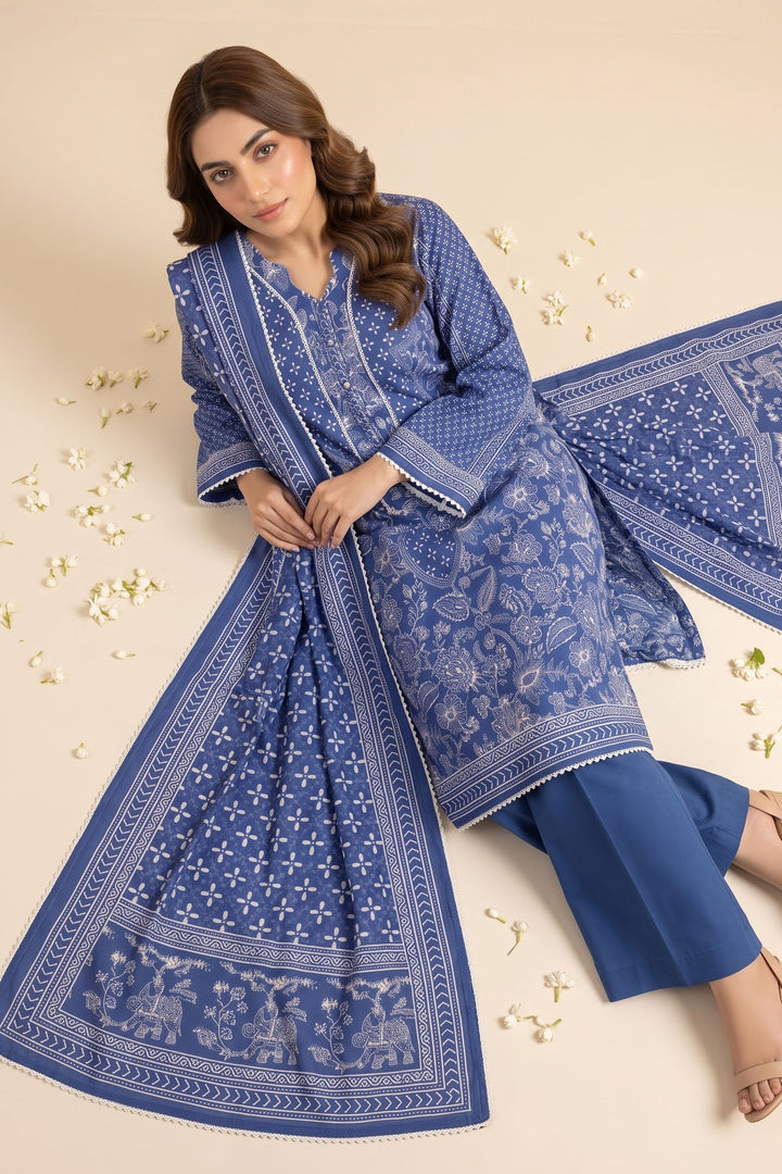 3 Piece Unstitched Chic Blue Khaddar