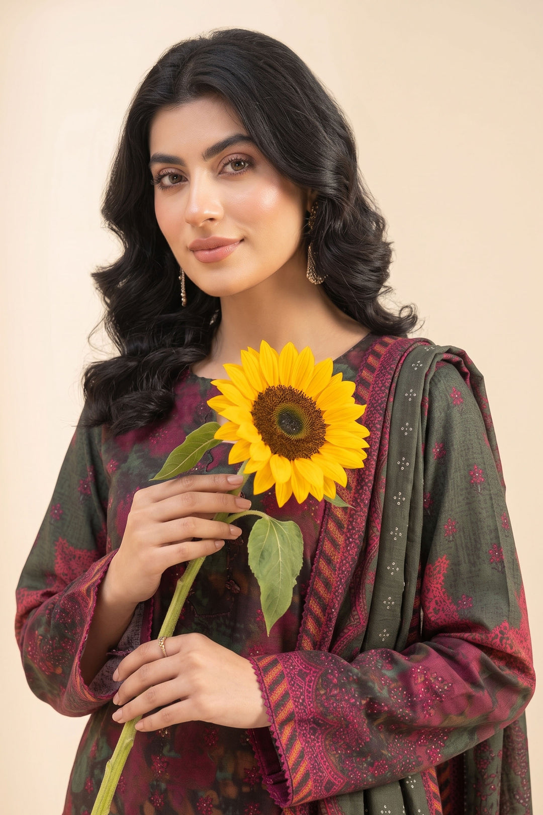 3 Piece Unstitched Green Premium Linen