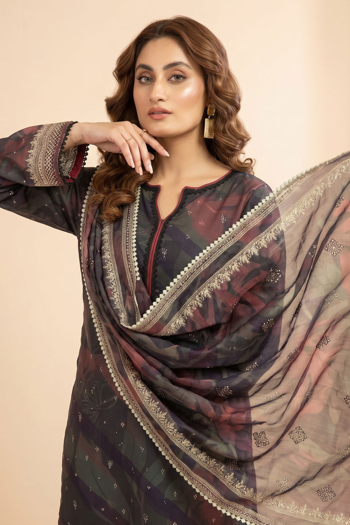 3 Piece Unstitched Plum Premium Linen
