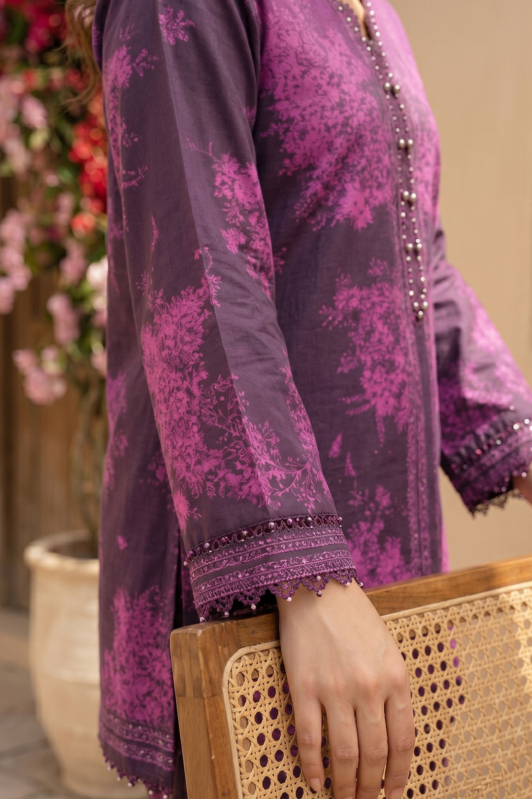 Pansy Purple 2 Piece Unstitched Printed Cambric Co-Ord Set