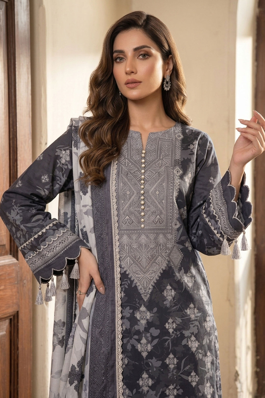 Black 3 Piece Unstitched Premium Printed Lawn