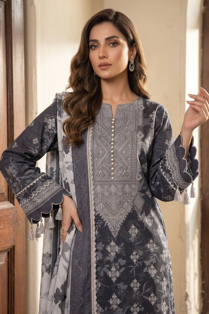 Black 3 Piece Unstitched Premium Printed Lawn