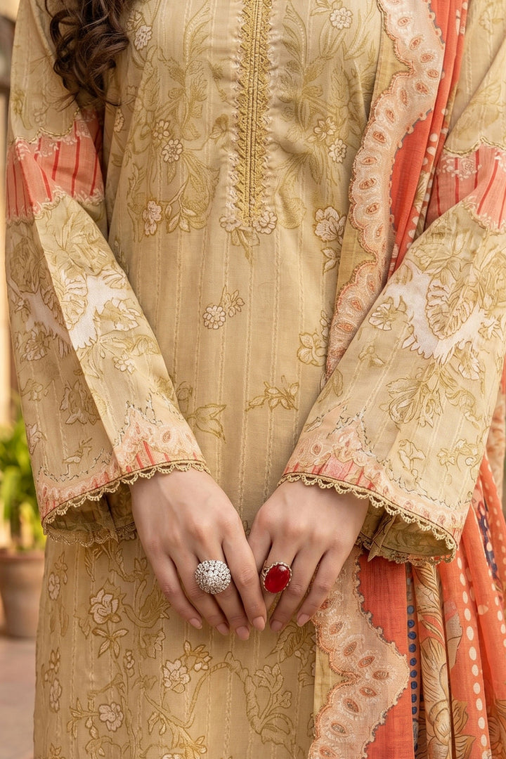 3 Piece Unstitched Beige Premium Lawn