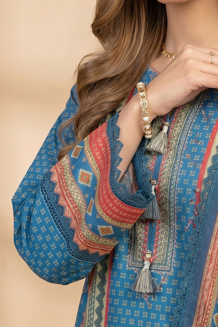Blue 3 Piece Unstitched Premium Printed Lawn