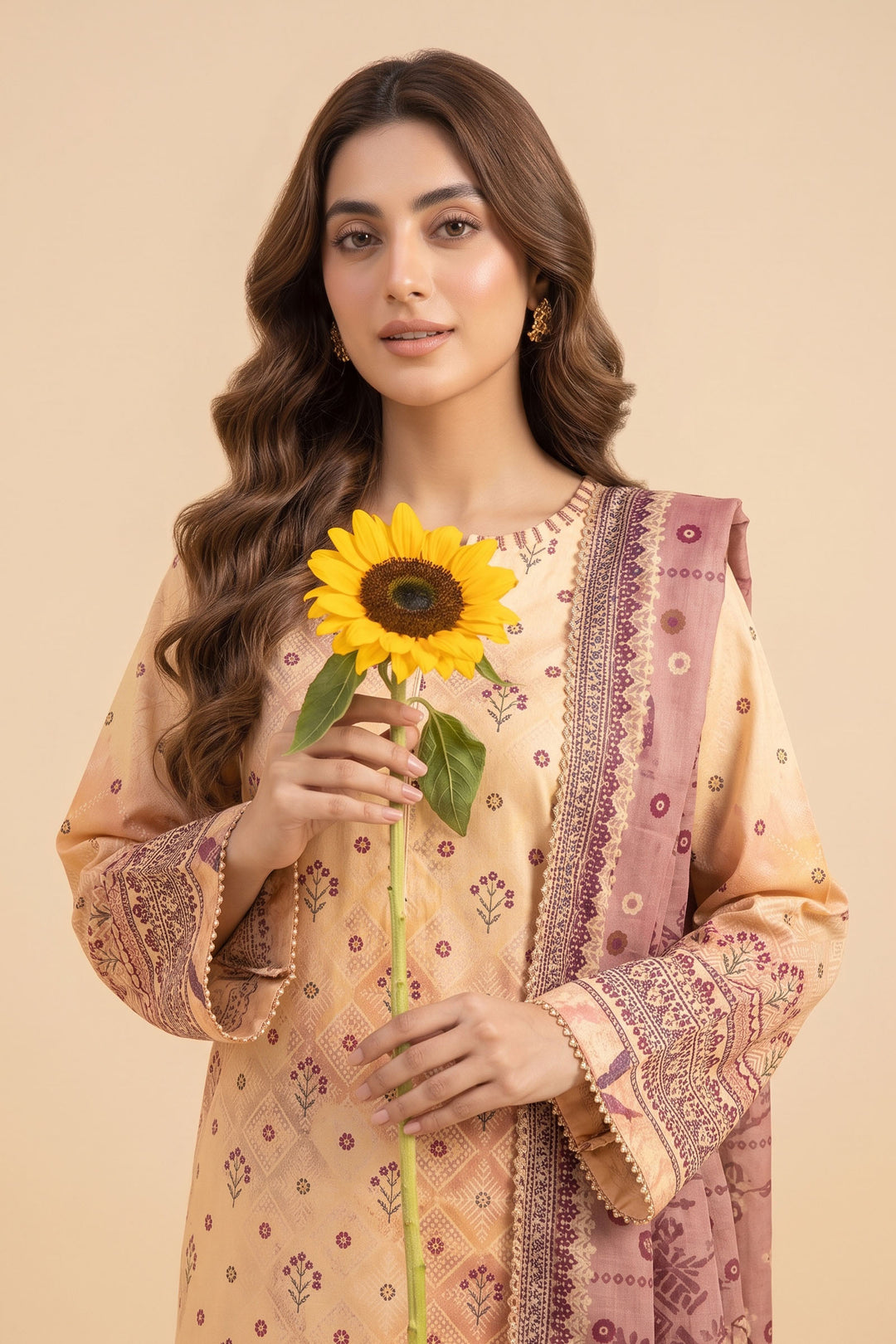 3 Piece Unstitched Beige Premium Linen