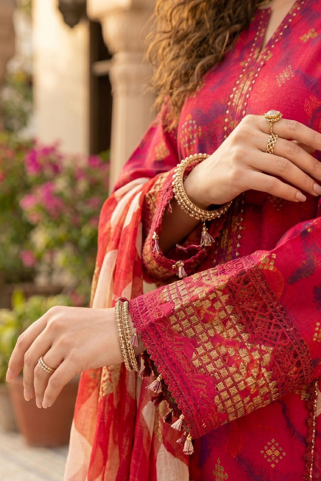 3 Piece Unstitched Red Premium Lawn