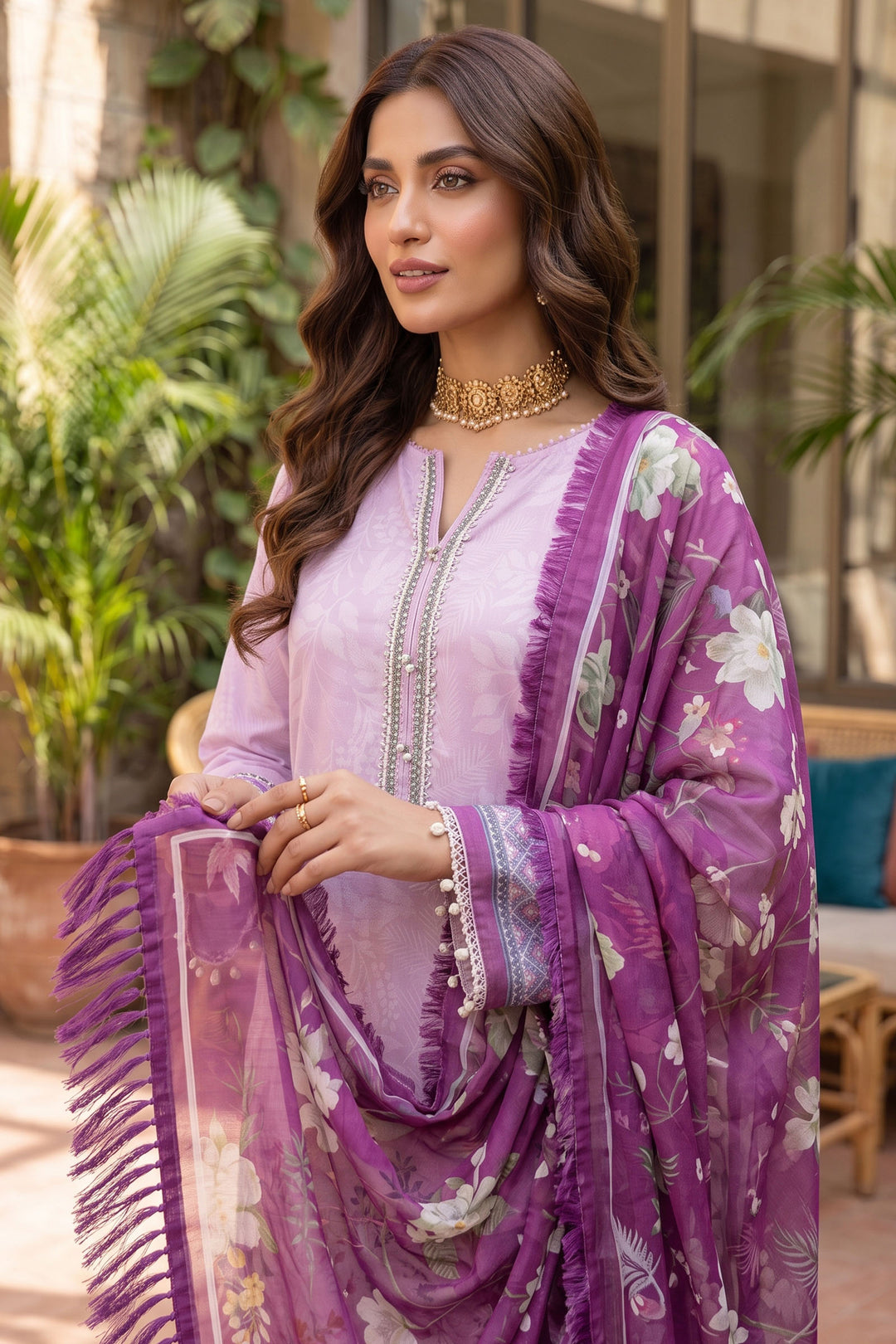 Lavender 3 Piece Unstitched Premium Printed Lawn