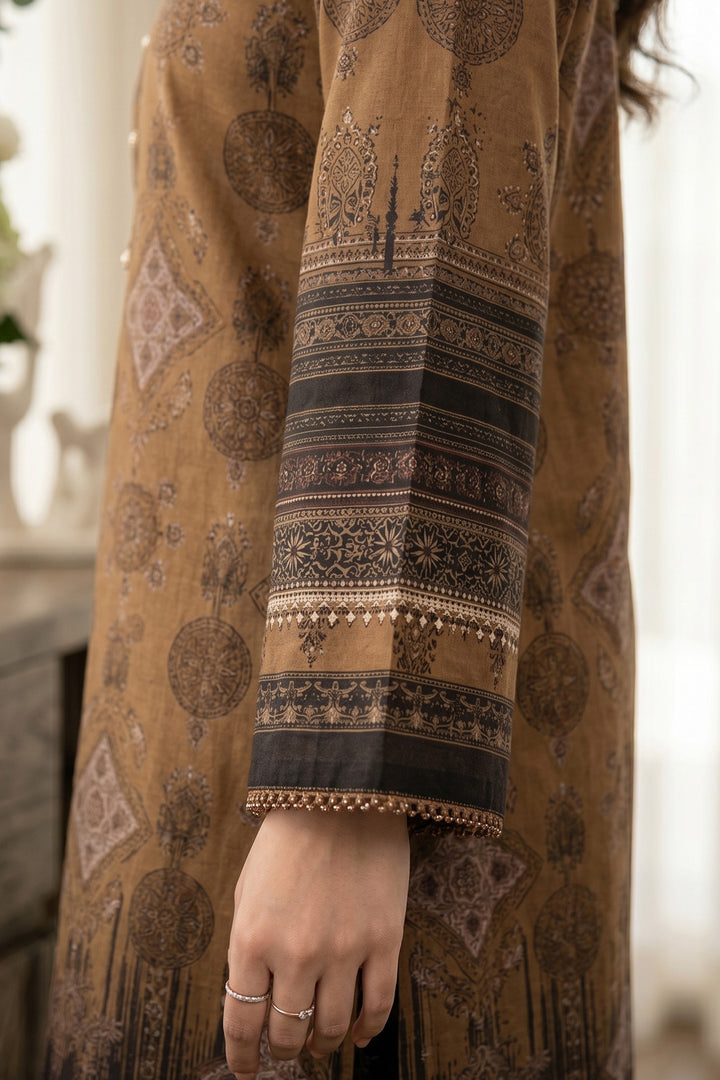 2 Piece Pastel Brown Unstitched Printed Cambric Co-Ord Set