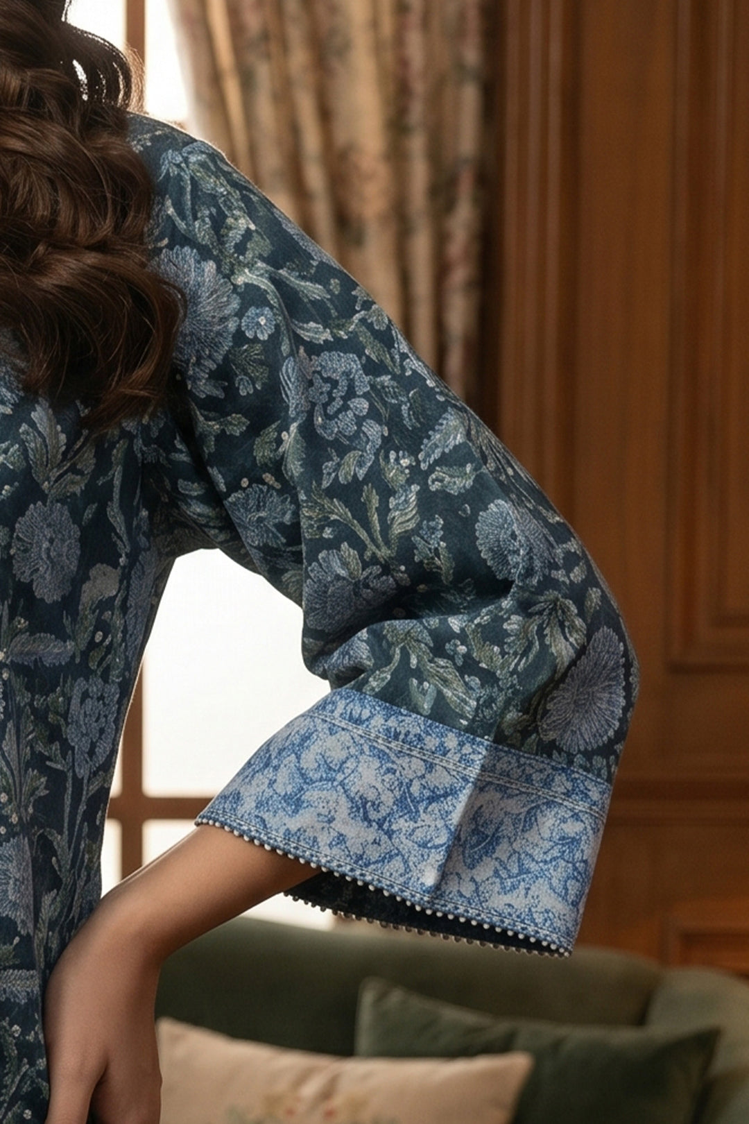 Blue 2 Piece Unstitched Printed Cambric Co-Ord Set