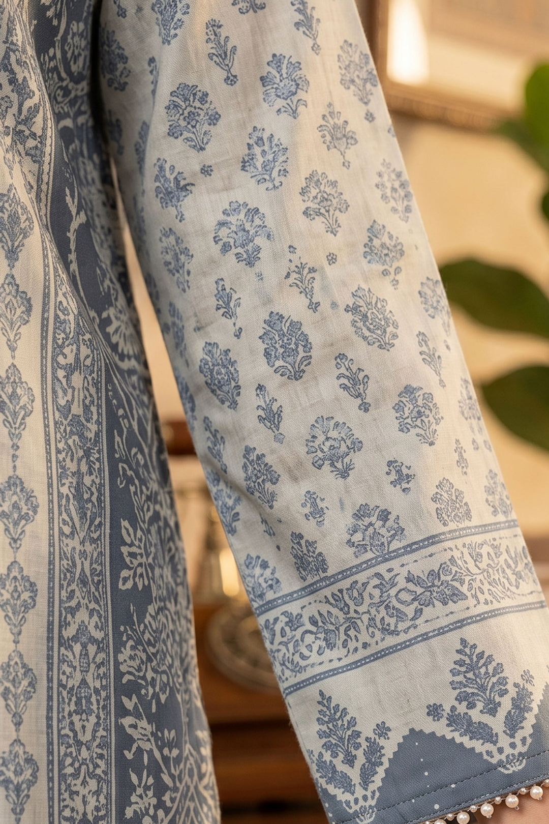 Slate Blue 2 Piece Unstitched Printed Cambric Co-Ord Set