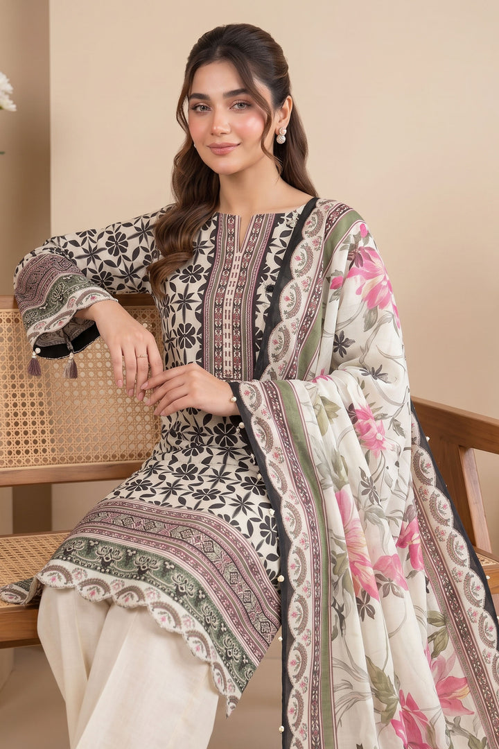 Antique White 3 Piece Unstitched Premium Printed Lawn