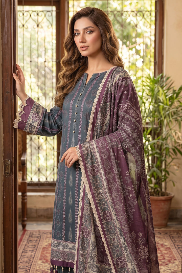 Shuttle Gray 3 Piece Unstitched Premium Printed Lawn