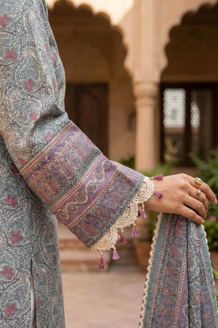 Gray 3 Piece Unstitched Premium Printed Lawn