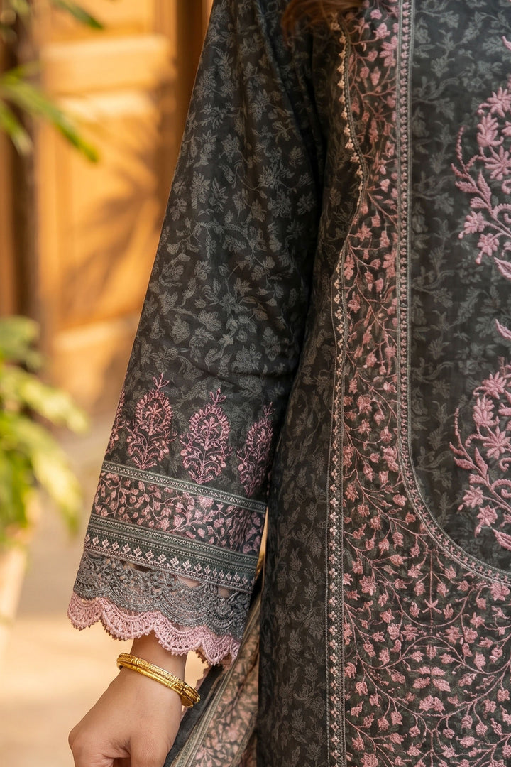 Charcoal Grey 3 Piece Unstitched Premium Printed Lawn