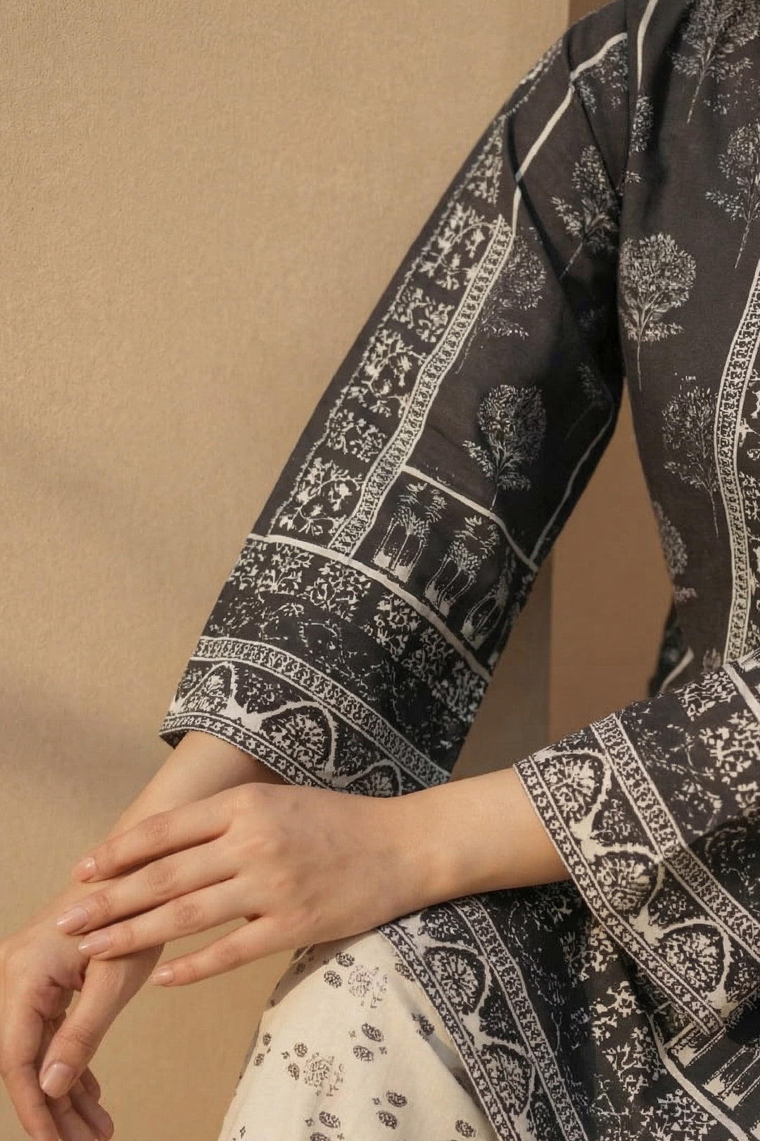 Smoky Black 2 Piece Unstitched Printed Cambric Co-Ord Set