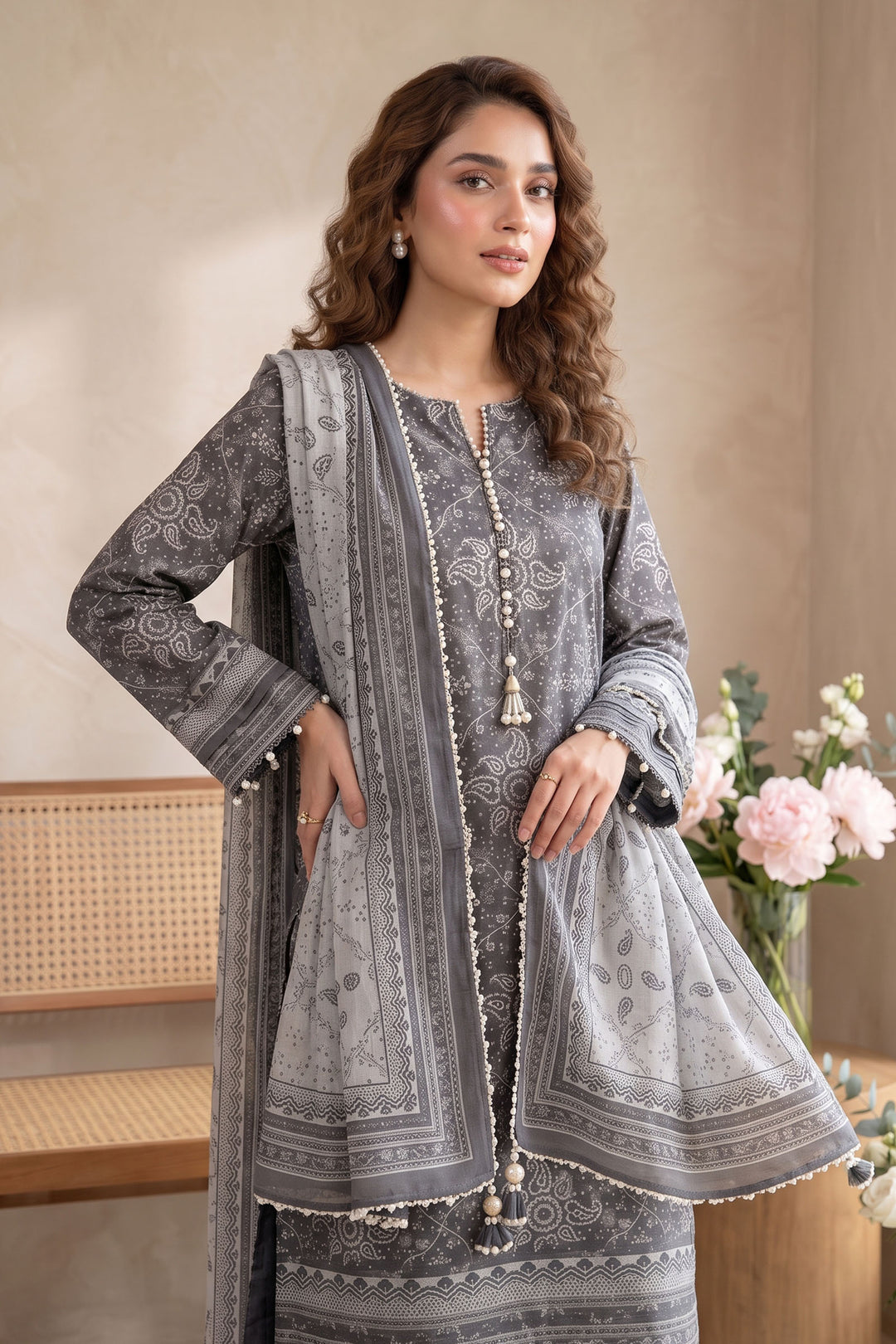 Graphite Gray 3 Piece Unstitched Premium Printed Lawn