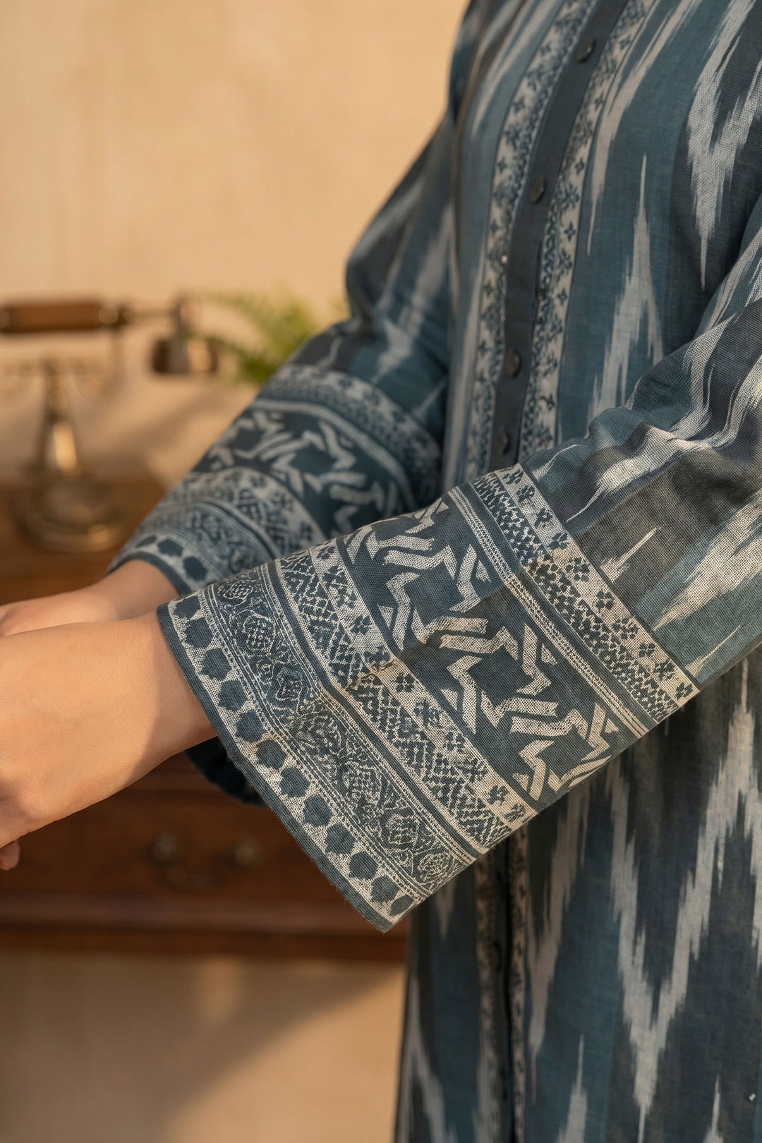 2 Piece Teal Blue Unstitched Printed Cambric Co-Ord Set