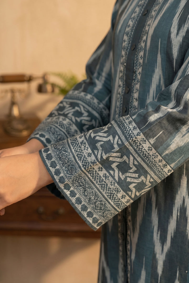 2 Piece Teal Blue Unstitched Printed Cambric Co-Ord Set
