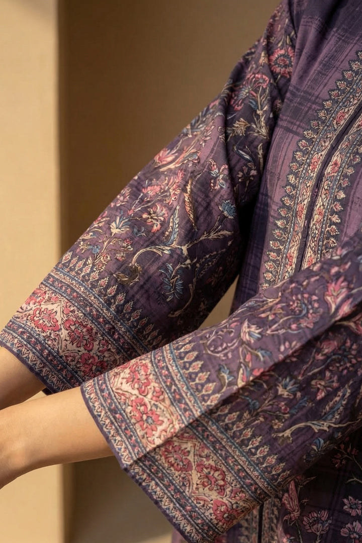 Purple Taupe 2 Piece Unstitched Printed Cambric Co-Ord Set