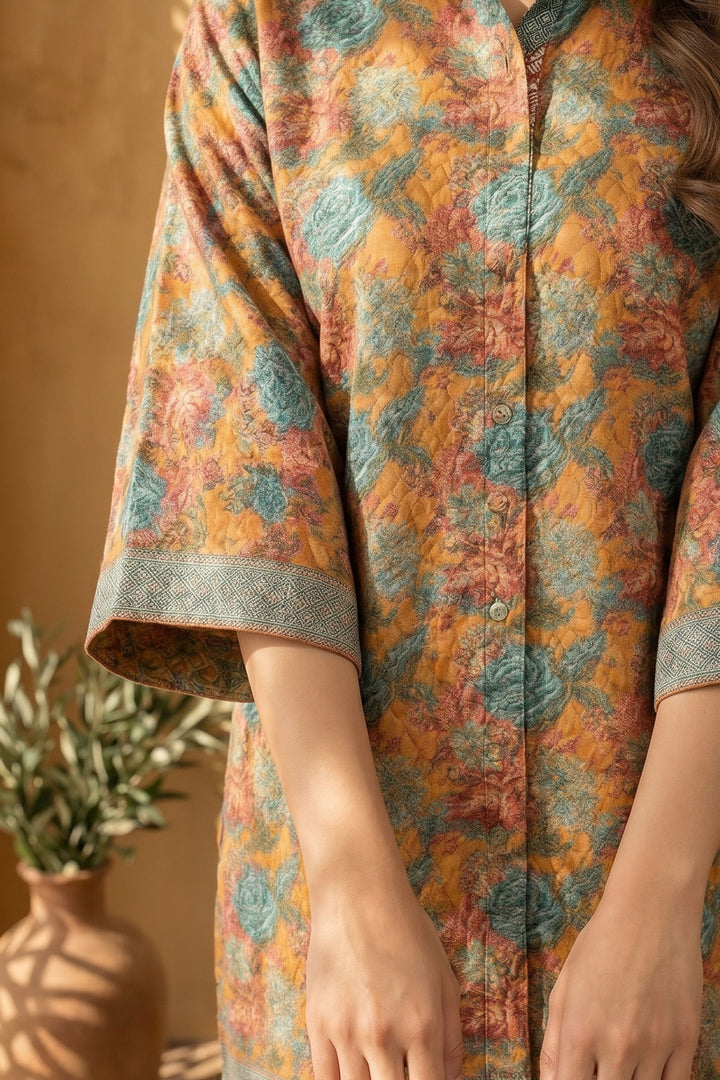Dull Orange 2 Piece Unstitched Printed Cambric Co-Ord Set