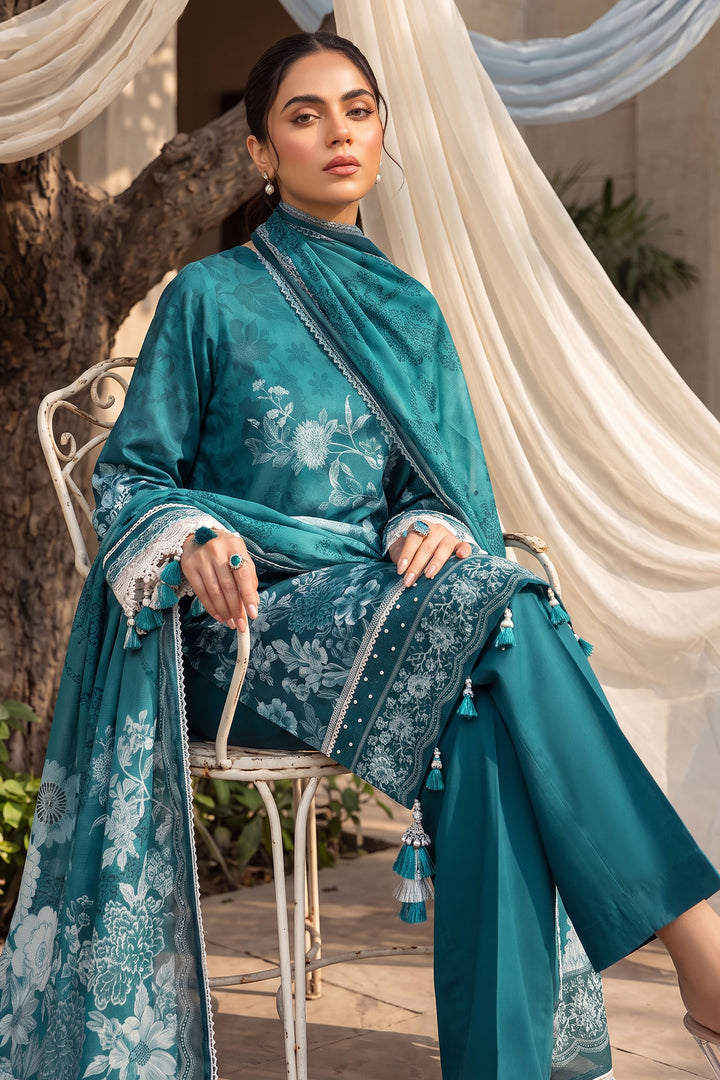 Sea Green 3 Piece Unstitched Premium Printed Lawn