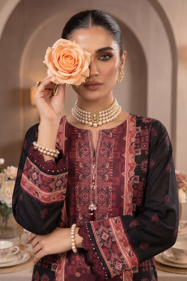 Red &amp; Black 3 Piece Unstitched Premium Printed Lawn