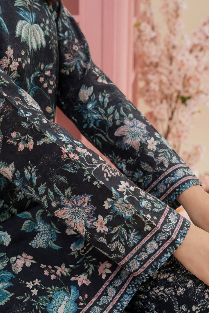 Black 2 Piece Unstitched Printed Cambric Co-Ord Set