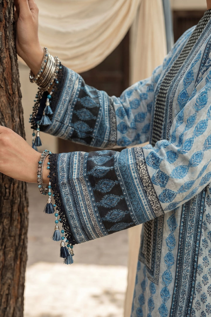 Blue 3 Piece Unstitched Premium Printed Lawn