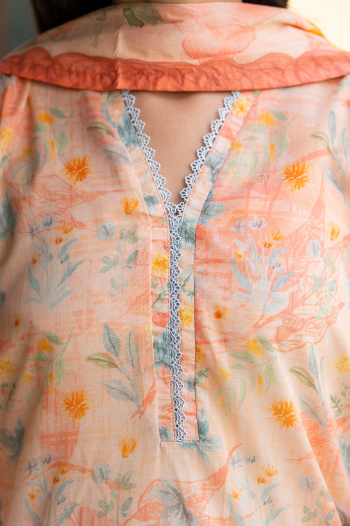 3 PC Unstitched Orange Lawn - SU25V18-S6 - JACQUARD CLOTHING
