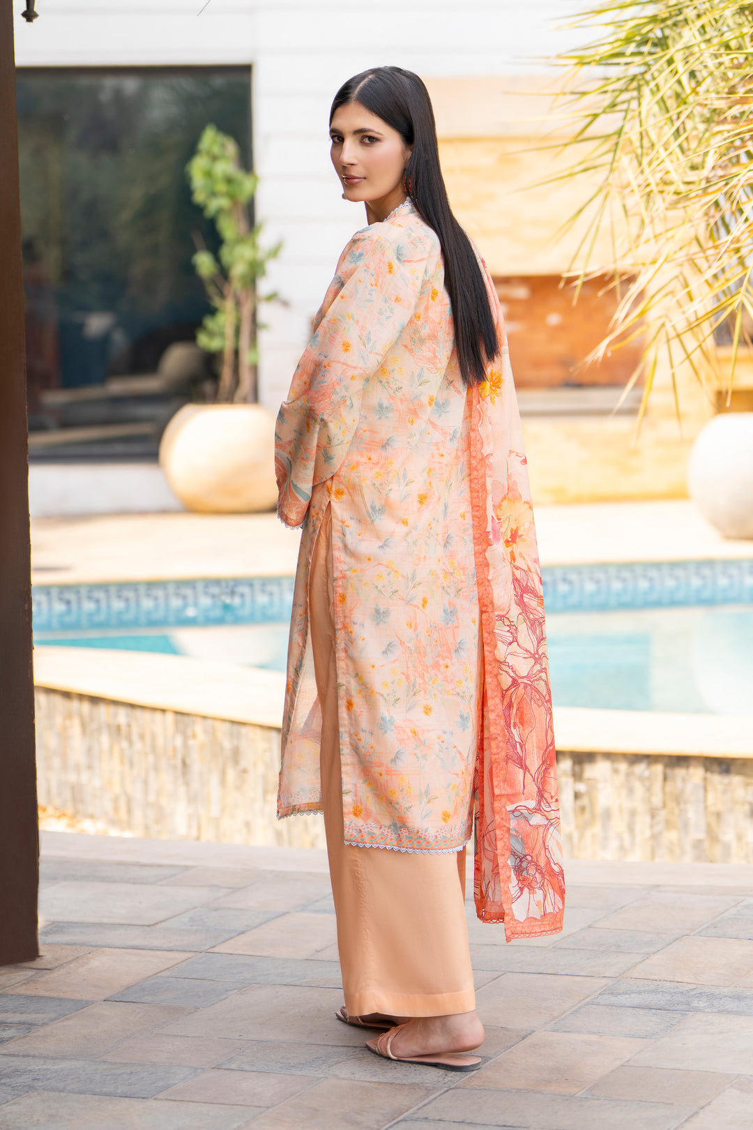 3 PC Unstitched Orange Lawn - SU25V18-S6 - JACQUARD CLOTHING