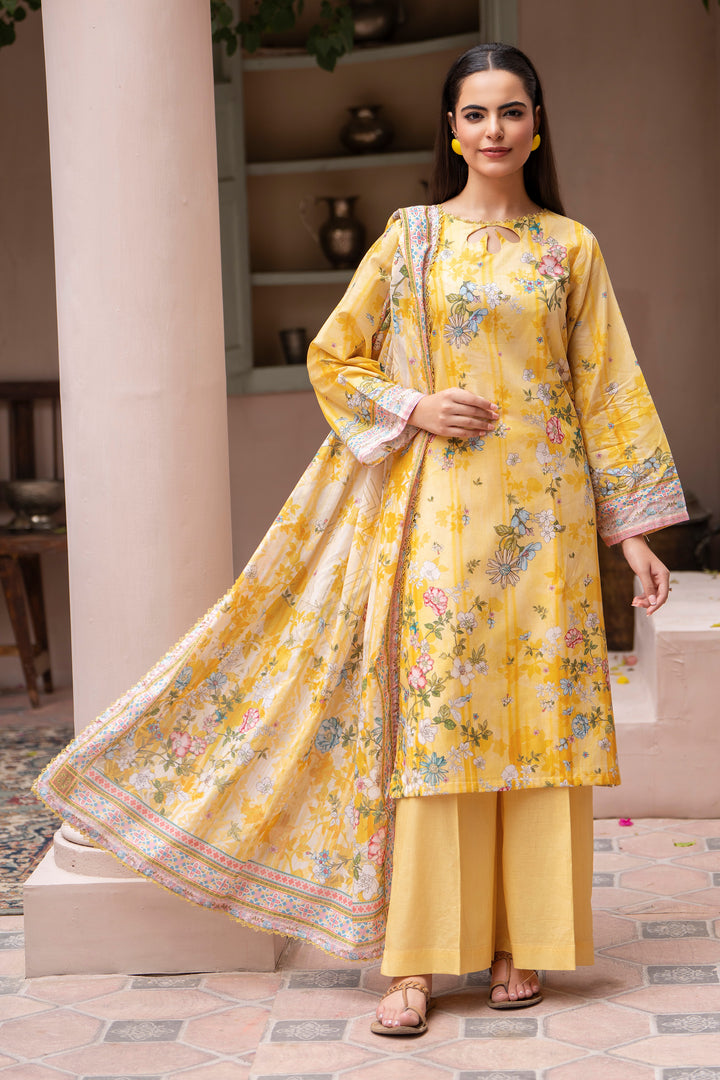 3 PC Unstitched Yellow Lawn - SU25V25-S4 - JACQUARD CLOTHING