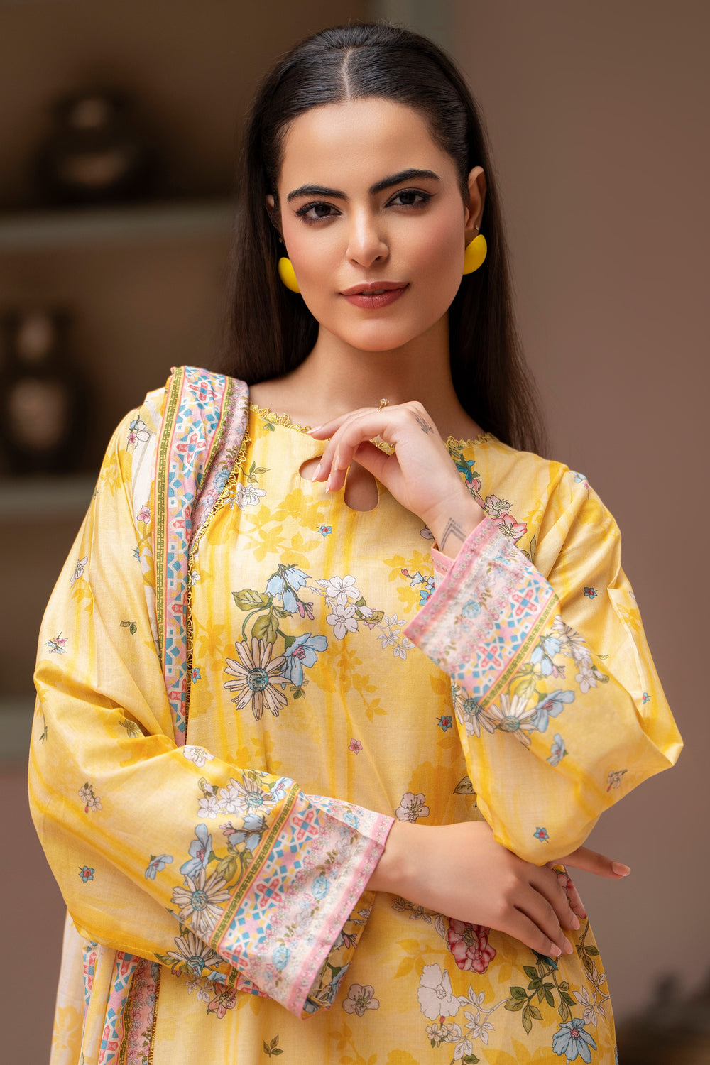 3 PC Unstitched Yellow Lawn - SU25V25-S4 - JACQUARD CLOTHING