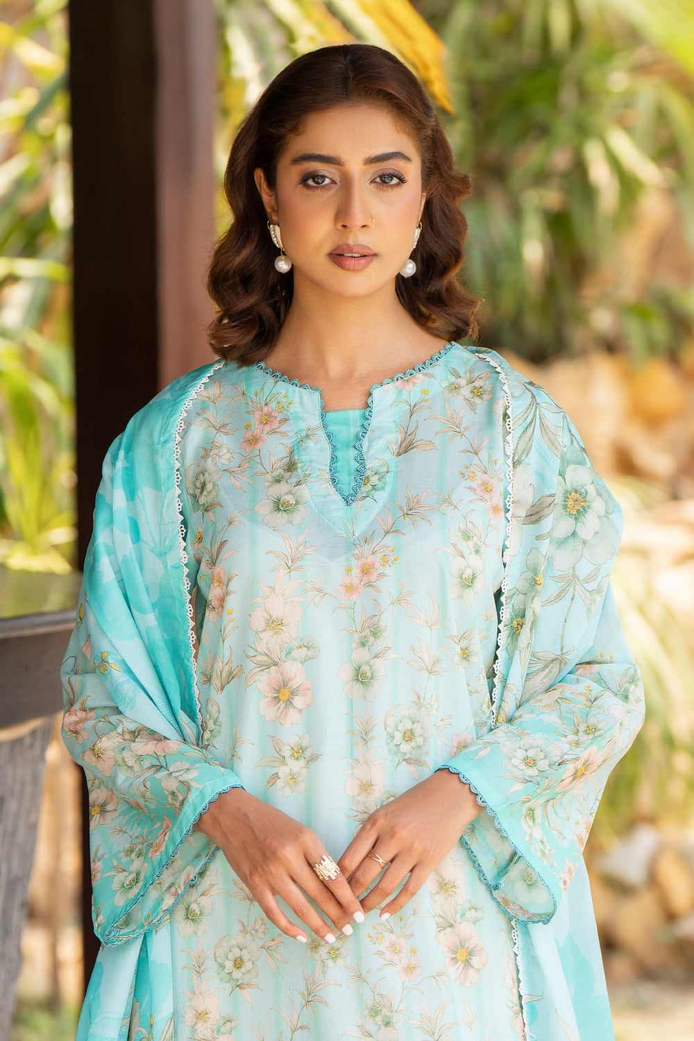 3 Pcs Unstitched Aqua Blue Lawn - SU25V18-S2 - JACQUARD CLOTHING