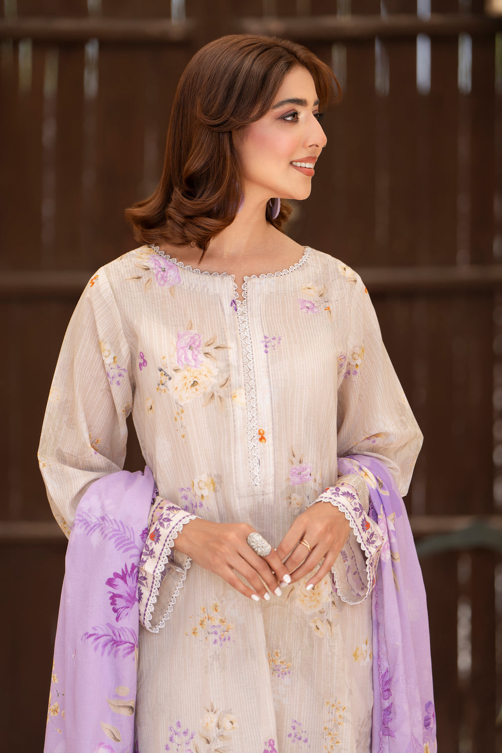 3 Pcs Unstitched Beige Lawn - SU25V19-S4 - JACQUARD CLOTHING