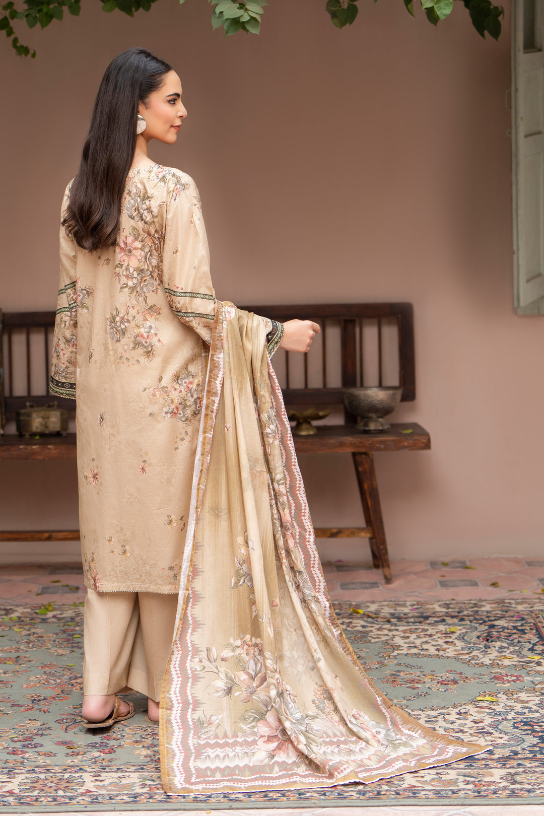3 Pcs Unstitched Beige Lawn - SU25V24-S6- JACQUARD CLOTHING